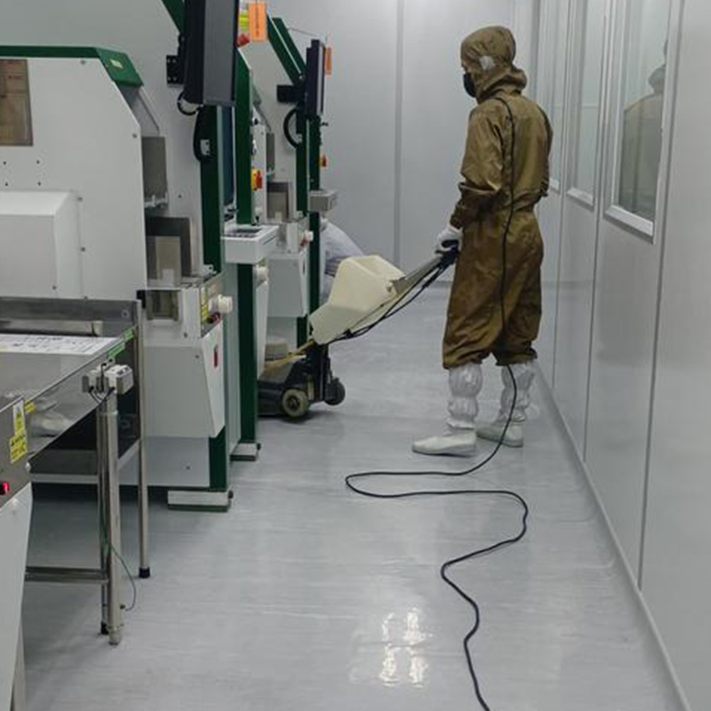 Sanitized environment with strict cleanliness controls.