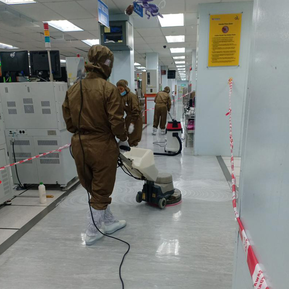 Sanitized environment with strict cleanliness controls.